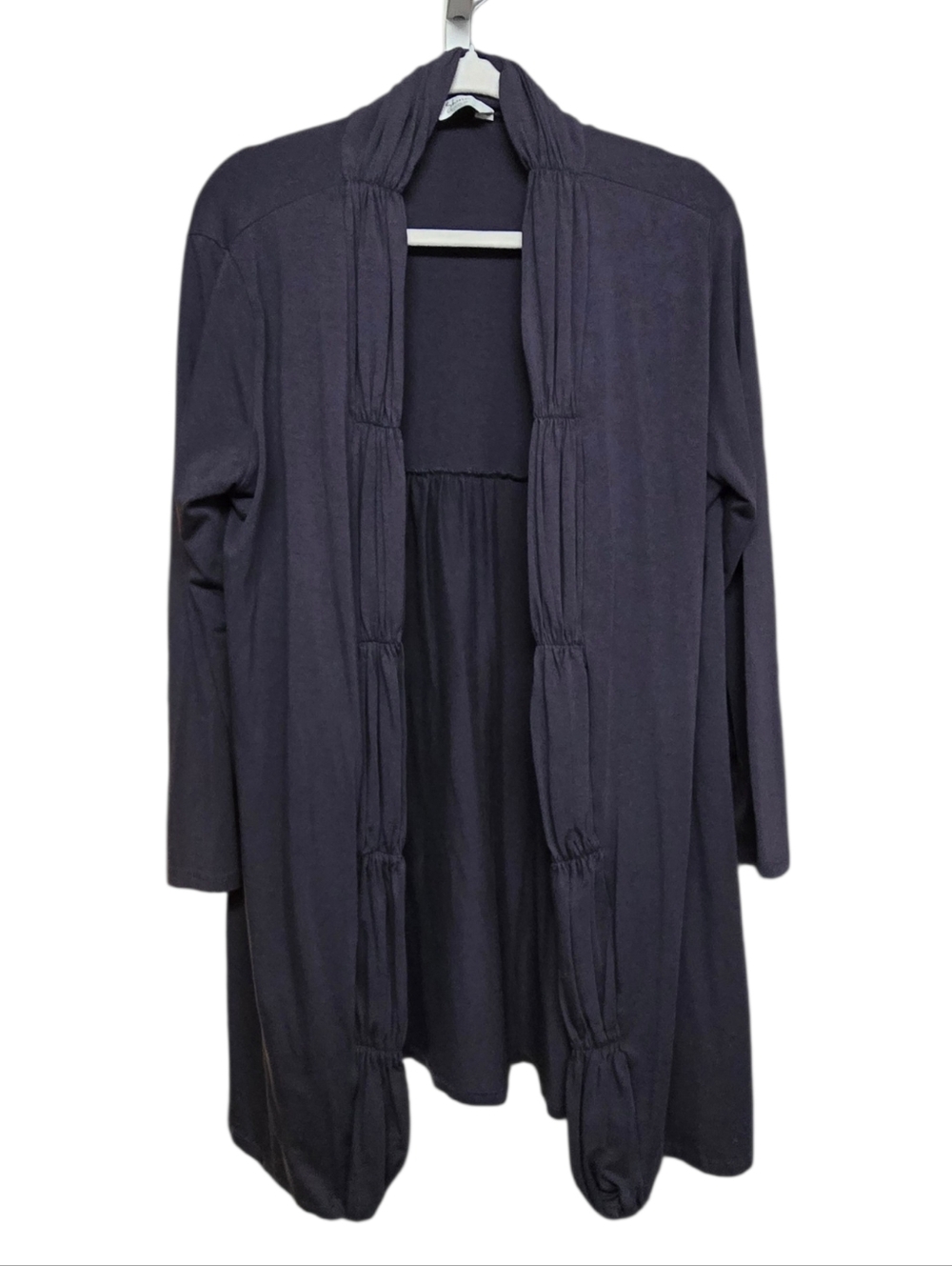 Shirin Ruched Trim Long Sleeve Cardigan  Cotton Modal Blend Sz 1X Dark Blue